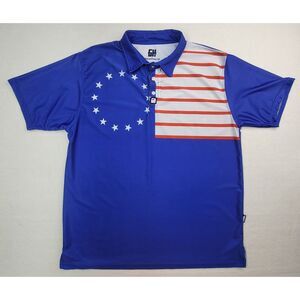 Greater Half Golf Polo Shirt Men  L American Patriotic Double Sided‎ Graphic